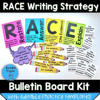 Preview of RACE Writing Strategy Bulletin Board Kit | Editable RACE Graphic Organizers