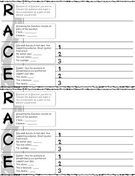 R.A.C.E Writing Strategy Card by Danielle Knight | TpT