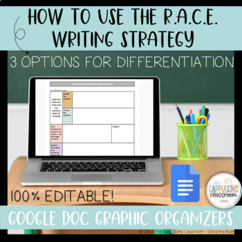 Preview of RACE Writing Strategy | Google Doc Differentiated Graphic Organizers | TEST PREP