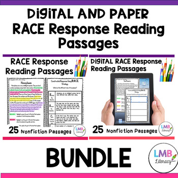 Preview of RACE Strategy Passages and Writing Practice Digital and Paper Bundle