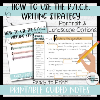Preview of RACE Writing Strategy Printable Guided Notes | Color-Coded ELA TEST PREP