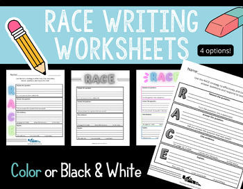 Preview of RACE Writing Strategy Worksheets | 4 options | Written Response |