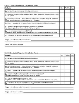 Preview of RACER Constructed Response Writing Self-Reflection or Grading Rubric