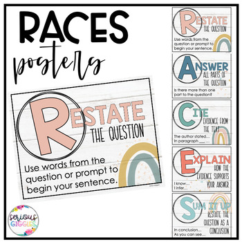 Preview of RACES- Constructed Response Posters Boho Rainbow Theme