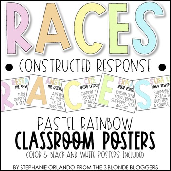 Preview of RACES Constructed Response Posters | Pastel Rainbow | Editable