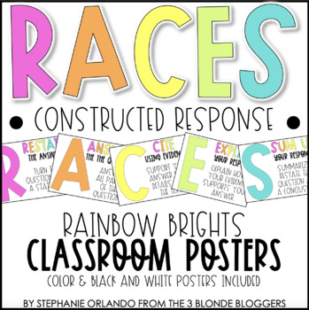 Preview of RACES Constructed Response Posters | Rainbow Brights | Editable