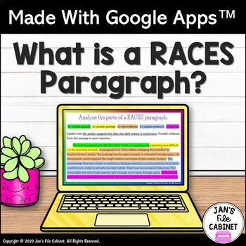 Preview of RACES Paragraph Writing Strategy Introduction Lesson GRADES 6-8 Google Apps