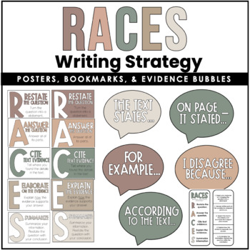 Preview of RACES Posters Neutral Colors | EDITABLE | Written Response Strategy