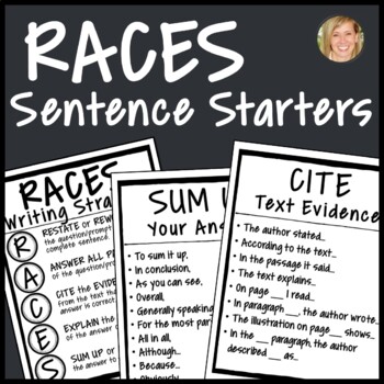 Preview of RACES Sentence Starters, Posters, Interactive Notebooks, Deskplates, Flipbooks