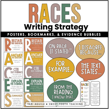 Preview of RACES Strategy Posters Boho Rainbow Colors- Citing Text Evidence- EDITABLE