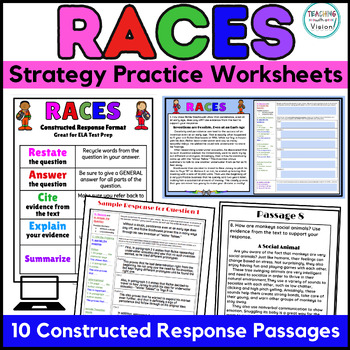 Preview of RACES Strategy Practice Passages Worksheets Constructed Response Practice Prompt