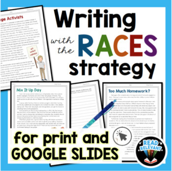 Preview of RACES Strategy Writing Passages and Prompts for Google Slides and Print