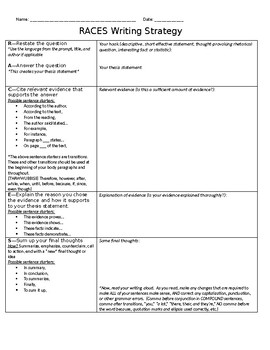 Preview of RACES Writing Strategy Detailed Essay Template