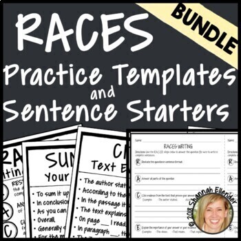 Preview of RACES Writing Strategy Graphic Organizers, Sentence Starters, Practice Templates