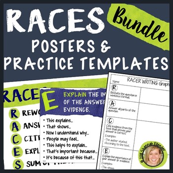 Preview of RACES Writing Strategy Posters, Interactive Notebook, Practice Bundle