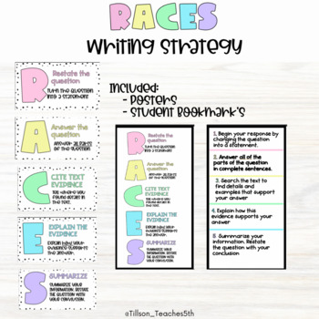 Preview of RACES Writing Strategy Posters and Student Bookmark's, Citing Text Evidence