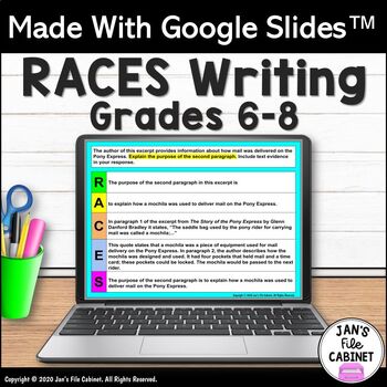 Preview of RACES Writing Strategy Practice | Reading Passages Prompts GR 6-8 Google Slides
