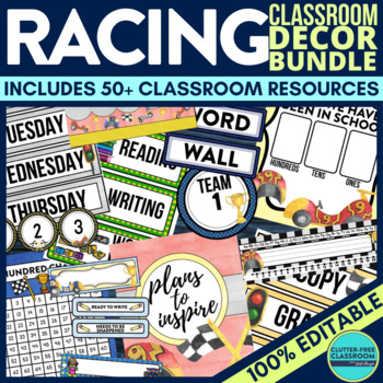 Preview of RACING Classroom Decor Bundle RACE CAR Theme transformation track decoration