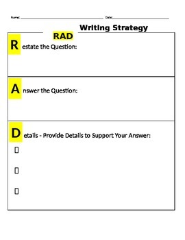 Preview of RAD Writing (Restate, Answer, Details) Graphic Organizer