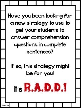 RADD Restate the Question Answering Comprehension Questions Ladybug Theme