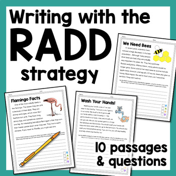 Preview of RADD Writing Strategy 3rd 4th 5th grade prompts & passages | Text Evidence