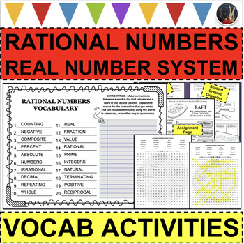 Preview of RATIONAL NUMBERS REAL NUMBER SYSTEM VOCABULARY ACTIVITIES