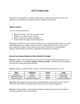 Preview of RAFT Writing Guide-Over 130 "Format" ideas and Grading Rubrics