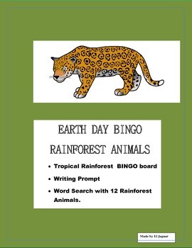 Preview of RAIN FOREST ANIMAL BINGO- Pre K- 2nd Grade- Writing Prompt
