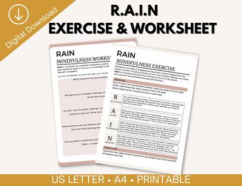 Preview of RAIN Mindfulness Activity, SEL Worries, Anxiety, Grounding Technique, Calming