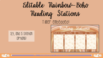 Preview of RAINBOW BOHO EDITABLE Reading Stations (With Timer Embedded)