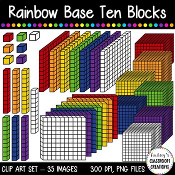 Preview of RAINBOW Base Ten Blocks Cube / Place Value Clip Art  ~ 35 Images!