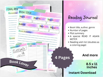 Preview of RAINBOW Book Lover, Reading Challenge, Printable Reading Log With Summary