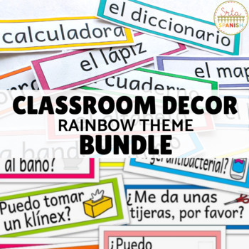 Preview of Spanish Classroom Decor Bulletin Board Posters Labels Colorful Classroom Decor