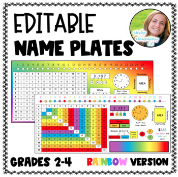 RAINBOW EDITABLE MATH NAME PLATES! - BACK TO SCHOOL by Emily Gauthier