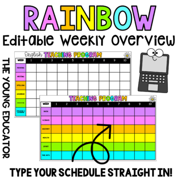 Preview of RAINBOW BRIGHT EDITABLE TERM X 10 WEEKLY OVERVIEW