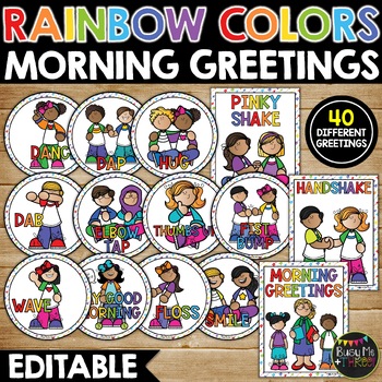 Preview of RAINBOW Morning Greeting Signs | Editable | Classroom Greetings | Primary Colors
