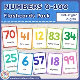 RAINBOW NUMBERS FLASHCARDS 0-100: 'Kid-style' digits