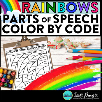Preview of RAINBOW color by code St. Patrick's Day coloring page PARTS OF SPEECH worksheet