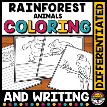 Preview of RAINFOREST ANIMAL COLORING PAGE BOOK PICTURE WRITING PROMPT PAPER ACTIVITY SHEET