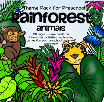 RAINFOREST ANIMALS Math Literacy Centers and Activities for Preschool 120  pages