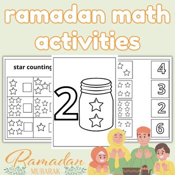 Preview of RAMADAN MATH ACTIVITY COLOR BY NUMBER (Preschool) 0-10 ages 3-5.