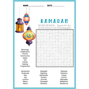RAMADAN word search puzzle worksheets activity by PUZZLES AND COLORING ...