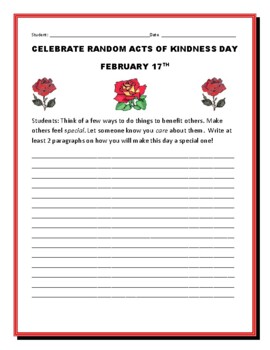 Preview of RANDOM ACTS OF KINDNESS DAY: FEBRUARY 17TH: A WRITING PROMPT