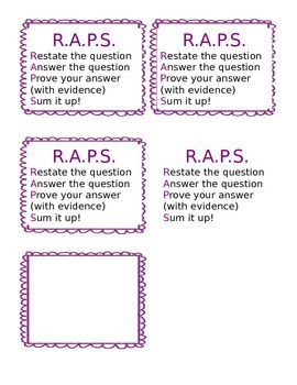 Preview of RAPS-Short Answer Common Core Style for Primary Students-Desk Sized
