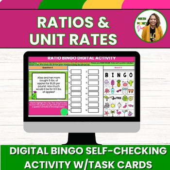 Preview of Ratios & Unit Rates 6/7th Grade Math Digital Bingo Self-Checking Activity