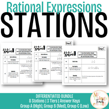 Preview of Rational Expressions - Differentiated STATIONS BUNDLE w/ Answer Key!