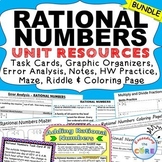 RATIONAL NUMBERS BUNDLE Task Cards, Error Analysis, Proble