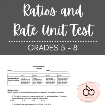 Preview of RATIOS AND RATE UNIT TEST