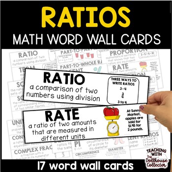 Preview of RATIOS AND RATES Math Word Wall Cards for 6th Grade Math Vocabulary