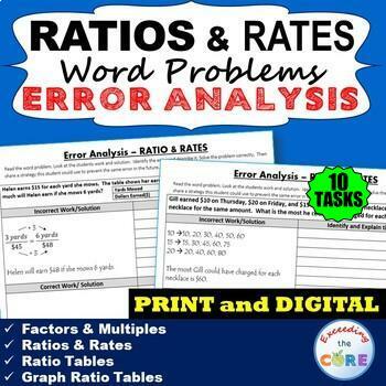 Preview of RATIOS AND RATES Word Problems Error Analysis | Find the Error | PRINT & DIGITAL
